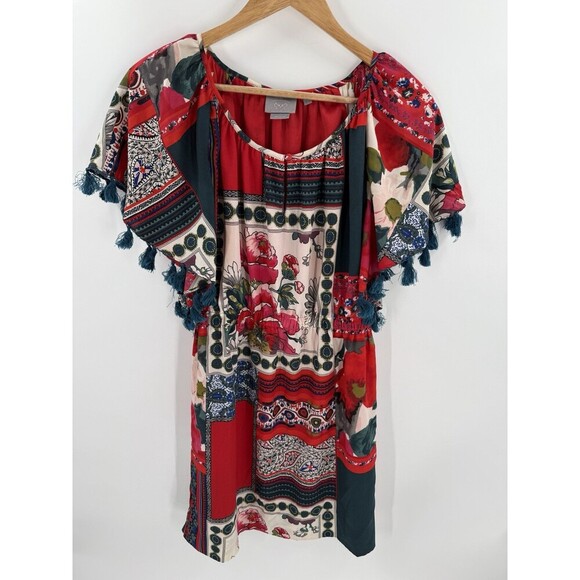 Anthropologie Vanessa Virginia Women's Boho Dress SMALL Red Floral Easy Wear - Picture 3 of 12